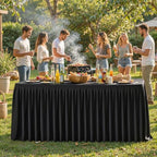 Black Polyester Table Cloths for Rectangle 6 Foot Tables, 2 Pack Wrinkle Free Tablecloths Stretchy Banquet Ruffle Fitted Table Cover Desk Skirt for Parties Wedding Birthday Baby Shower - Image 7