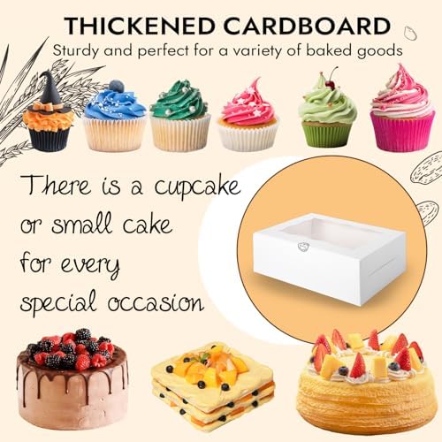 JCD 16 Pcs Cake and Cupcake Combo Bento Boxes with Clear Lid and 8 Cupcake Holes for Vanlentine Wedding Birthday Party Bakery Baking Supplies (1+8/16Pcs) - Image 6