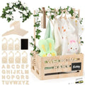 Jupwalz Wooden Baby Shower Crate Closet With Hangers, Letters, Dividers - Easy Assembly Basket for Newborn Boys Girls - Pregnancy Gifts for New Parents by Jupwalz