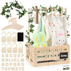 Jupwalz Wooden Baby Shower Crate Closet With Hangers, Letters, Dividers - Easy Assembly Basket for Newborn Boys Girls - Pregnancy Gifts for New Parents by Jupwalz