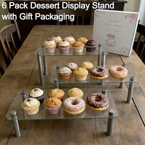 6 Pack Tempered Glass Display Stands Set, 13 Inch Rectangular Cake Stand - Image 7
