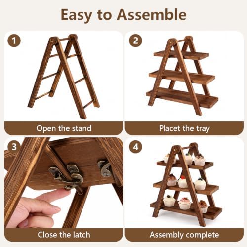 Wooden 3 Tier Foldable Serving Tray & Cupcake Stand - Image 7