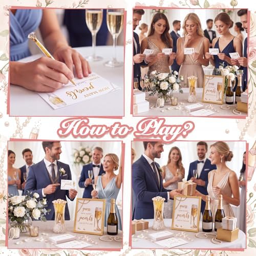 Chumia Guess How Many Pearls Set Bridal Shower Game Set Including 1 Game Sign 1 Glass Jar 12 Pens 100 Cards 640 Pearls Guess How Many Pearl in The Jar for Wedding Baby Shower Decorations for Party - Image 4