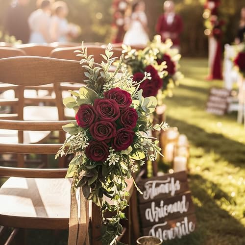 Auihiay 60PCS Burgundy Artificial Roses Bulk, Velvet Silk Fake Roses - Image 5