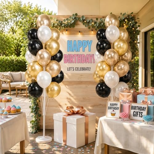 Black Gold Balloon Tower Kit Set of 2 With Base,Pole for Party Decor - Image 7