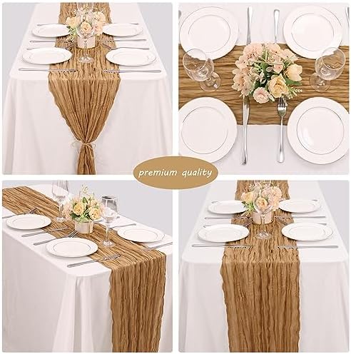 35x120 Inch Nude Cheesecloth Table Runner Neutral Boho Wedding Party Decor - Image 5