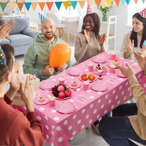Funnymoom 452 Pcs Pink Polka Dot Party Supplies for 50, Pink and White Polka Dot Paper Plates Napkins Cups Tablecloth Cutlery Straws for Mouse Birthday Carnival Family Picnic Barbecue Party Decoration - Image 6