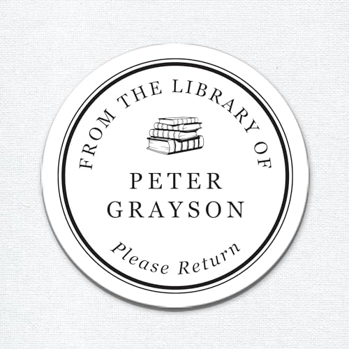 Personalized Classic Book Labels with Stack of Books, From the Library of Stickers, Set of 90 stickers 1.5 inch round, Please Return Bookplate Stickers - Image 2