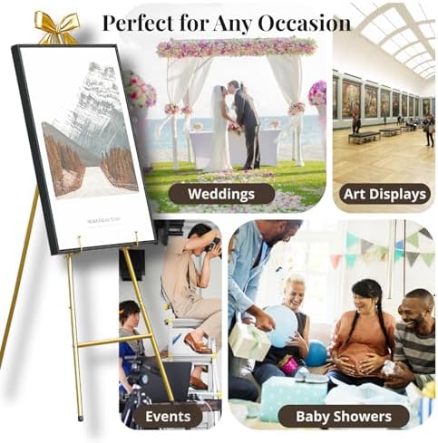 53”H Metal Gold Easel Stand for Sign Heavy Duty with Bow Top - Image 7