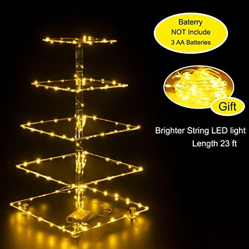 Cupcake Stand, Elegant Cupcake Holder with Brighter Yellow LED String Light, Clear 5-Tier Square Acrylic Cupcake Tower for Wedding, Birthday, Baby Shower, Party (Yellow light) - Image 3