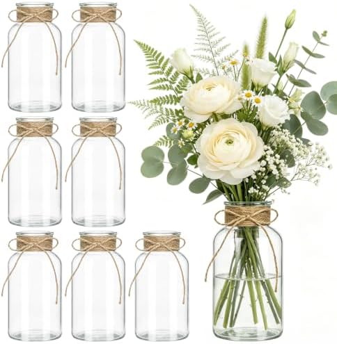 Glass Flower Vase,8 PCS Farmhouse Mason Jar for Centerpiece by Unknown