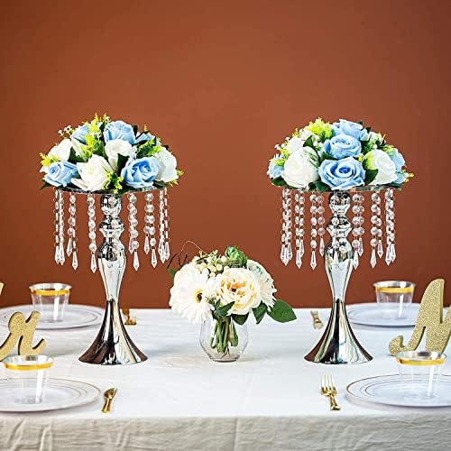 Sziqiqi Silk Rose Flower Balls for Table Centerpieces, Blue&White, 10Pcs - Image 4
