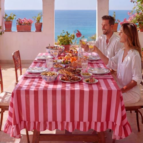 Tudomro Striped Tablecloth, Rectangle, Red, Pink, 60'' X 120'' - Image 7