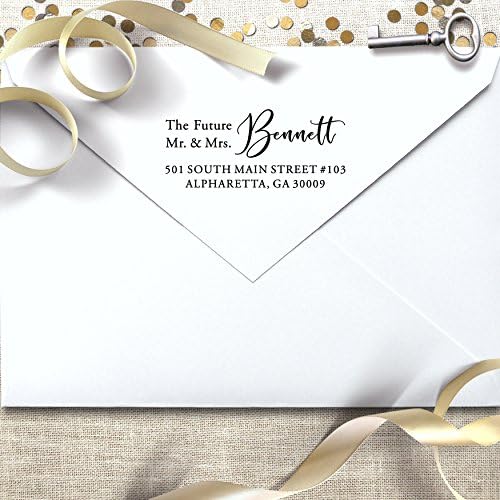 Custom Self Inking Wedding Return Address Stamp - Future Mr. and Mrs. - Personalized Rubber Stamper - No Ink pad Needed, Refillable - Image 2