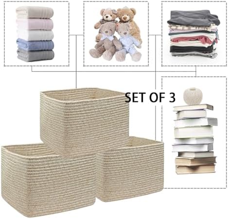 COMFY-HOMI 3PACK Cotton Rope Square Basket with Handles for Shelves| Storage|Baby Basket for GIF|Shoe Basket for Organizing|New13.5" x 11" x 9.5" for Living Room - Image 6