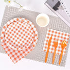 Vyntra 350-Pc Orange Gingham Paper Plates and Napkins Party Supplies - Image 4