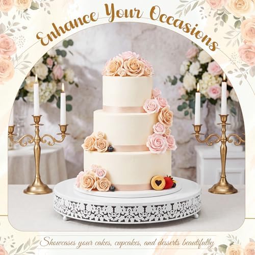 Wenqik 16 Inch White Cake Stand Set Metal Round Cupcake Dessert Stand with Cake Cutting, Flower Spatula Wedding Cupcake Pastry Display Candy Holder Display for Wedding Party Birthday Baby Shower - Image 6