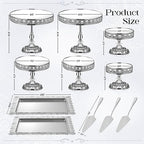 12-Piece Silver Cake Stand Set, Vintage Cake Stand with Crystal Edge and Cupcake Display Tray, Dessert Table Display Set for Wedding, Party, Baby Shower, Anniversary Celebration - Image 4