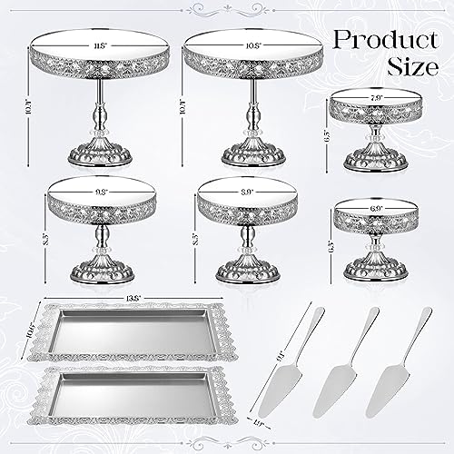 12-Piece Silver Cake Stand Set, Vintage Cake Stand with Crystal Edge and Cupcake Display Tray, Dessert Table Display Set for Wedding, Party, Baby Shower, Anniversary Celebration - Image 4