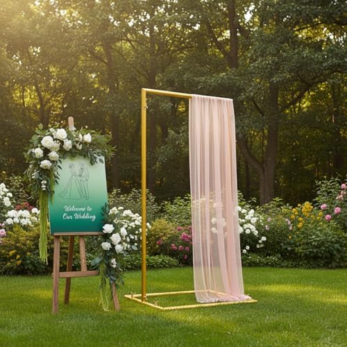 Wedding Arch Backdrop Stand Square, Welcome to Our Wedding Sign Holder, Gold Metal Balloon Arch Stand Garden Arbor Backdrop Frame for Wedding Birthday Party Baby Shower Photo Booth - Image 6