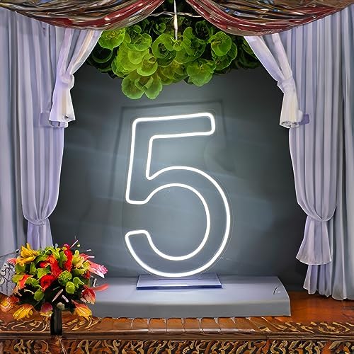 LED Neon Signs Number 5 Birthdays Decor Neon Lights Party USB Plus Battery Case Light up your baby's birthday with our Neon Number Five Sign (Number 5) - Image 2
