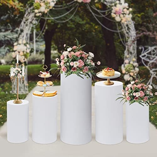 5-Piece Metal Cylinder Pedestal Stand Set - White Round Cake Display for Weddings/Birthdays, Reusable Party Decor with Floor-Standing Pillars & Plinths (5Pcs) - Image 7