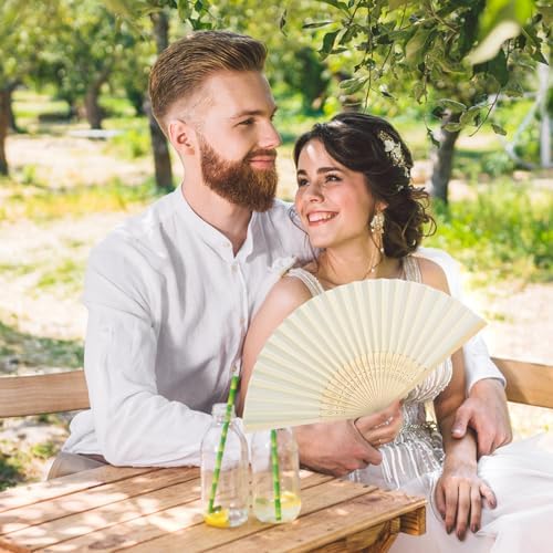 Blulu 40 Pcs Green Hand Fans Bulk Folding Bamboo Silk Foldable Handheld Fan for Women DIY Line Dance Clapping Popping Wedding Bridal Shower Baby Shower Birthday Party Favors Gift Decoration - Image 5