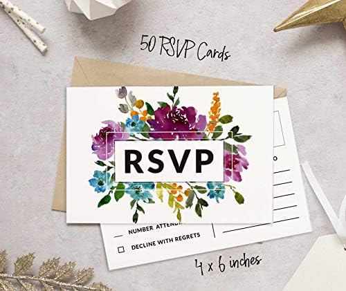 50 Blank RSVP Postcards Floral & Leaves Print 4"X6" Response Cards,RSVP Reply Card for Wedding,Bridal Shower,Baby Shower - Image 3