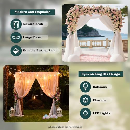 Wedding Arch 9.8FT*9.8FT Square Backdrop Stand Metal Arch Frame Wedding Arches for Ceremony Frame Gold Wedding Decorations Arch Party Garden Flower Plants Rack Decor - Mustard Yellow - Image 2