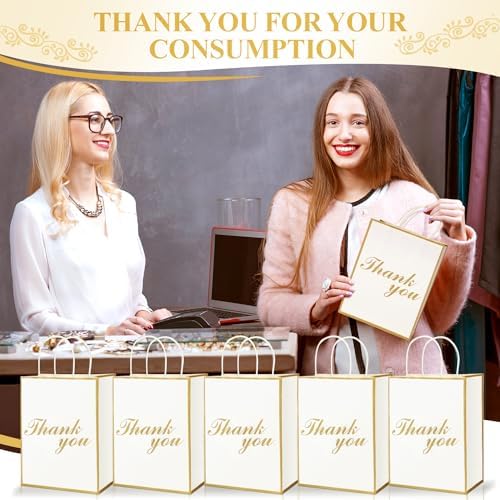 Tenceur 50 Pcs Thank You Gift Bags with Handles, Wedding thank you favor bags bulk for Business, Shopping, Wedding, Baby Shower, Party Favors, 8.27 x 4.33 x 10.63 Inches - Image 5