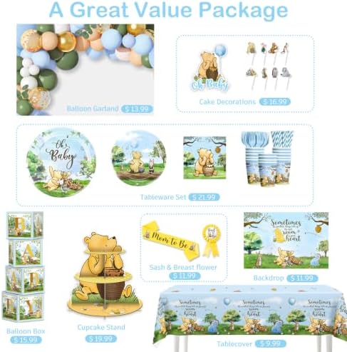 Classic Bear Baby Shower Decorations Boy Blue Oh Baby Decorations Kit - Image 3