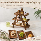 Wooden 3 Tier Foldable Serving Tray & Cupcake Stand - Image 3