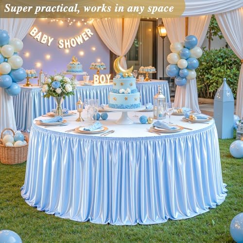14ft Baby Blue Satin Table Skirt for Rectangle Table Teacher Desk Skirt - Image 2