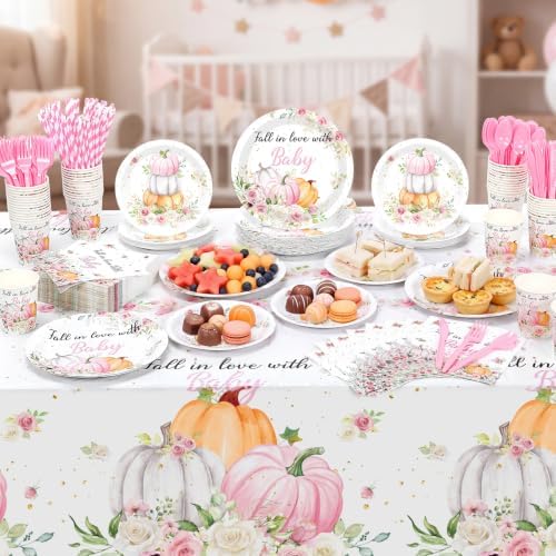 Ceenna Fall Little Pumpkin Baby Shower Party Supply Decoration for 50, Pink - Image 6