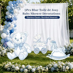 3Pcs Blue Toile de Jouy Baby Shower Decorations, Blue Bear Rocking Horse Carriage Cardboard Cutouts Gender Reveal Photo Booth Props Corrugated Plastic Nursery Toile De Jouy Decor Birthday Party - Image 7