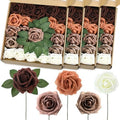 100 Pcs Artificial Rose Flowers, Shades of Earth Tones by Luinabio