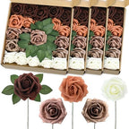 100 Pcs Artificial Rose Flowers, Shades of Earth Tones by Luinabio