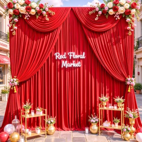 10x12ft Red Backdrop Curtains, Red for Backdrop Draping Fabric for Wedding Party Bridal Baby Shower Prom Birthday Graduation 5x12FT, 2 Panels - Image 2