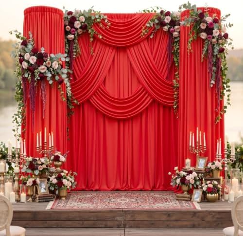 8 Panels 5x12ft Red Backdrop Curtains for Wedding Parties, Wrinkle Free Polyester 12 ft Long Photo Backdrop Drapes Back Drop Cloth for Birthday Christmas Ceremony Photography Background - Image 3