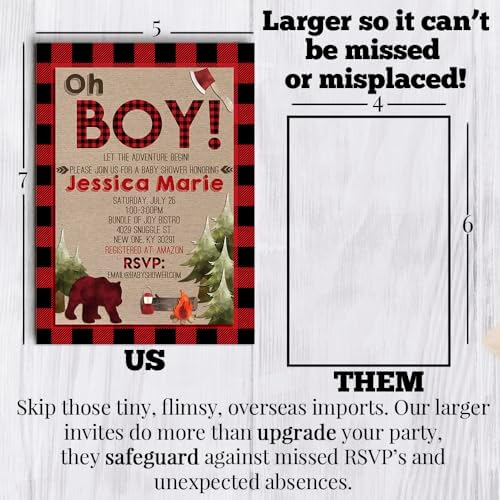 Custom Baby Shower Invites Lumberjack Baby Shower Invitation 20 5x7 Custom Personalized Invites With Envelopes - Unique Baby Lumberjack Shower Cards - Image 7