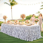 Wish Care 17ft Silver Sequin Table Skirt for Rectangle Tables Glitter Fringe Tutu Skirts Ruffle Tablecloth Teacher Desk Skirt for Wedding Birthday Baby Shower Theme Party Banquet Table Decorations by WishCare