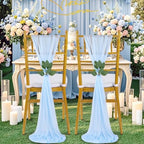 QueenDream Light Blue Sashes Chair Aisle Decorations: 36 Pack Baby Shower Chair Cover 8FT Long Tulle Draping Fabric Wedding Reception Church - Image 6