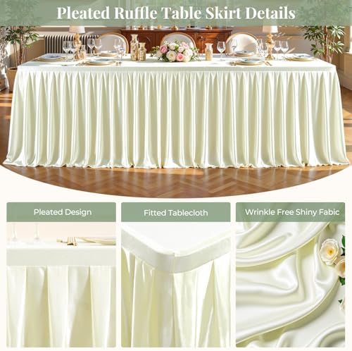 6 Packs Ivory Satin Tablecloths Rectangle 6FT, Glitter Fitted Stretch Table Covers Wrinkle-Free Floor Length Shimmer Table Skirt for Weddings Parties Baby Shower Banquets Vendor Events - Image 3