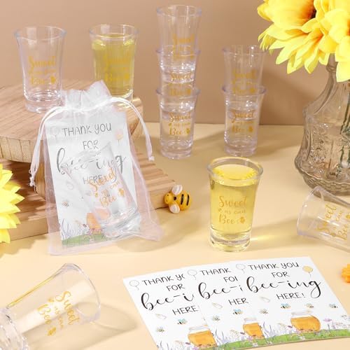 60 Sets Bee Baby Shower Favors for Guests Sweet as Can Bee Acrylic Shot Glasses Souvenir Clear Shot Glasses with Thank You Card Organza Bag Honey Be-e Gifts for Gender Reveal Return - Image 4