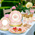 168PCS Flower Tea Party Supplies, Pink Vintage Floral Party Plates Set - Image 7