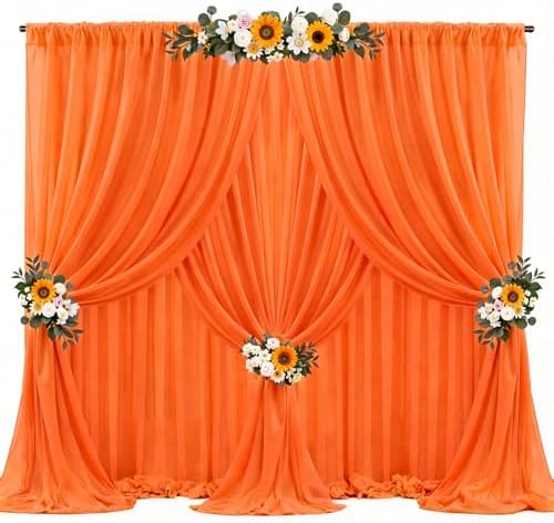 30ft x 10ft Orange Backdrop Curtains, Wrinkle-Free Sheer Chiffon Fabric Photo Backdrop Drapes for Wedding Arch Party Ceremony Stage Photography Decorations by WishCare
