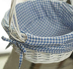 Wicker Gift Basket with Handle and Liner, 11 Inch White Willow Round Basket with Blue Gingham Liner for Easter, Picnic, Wedding, Flower Girl, Foraging, Storage and Home Decor - Wickerwise - Image 6