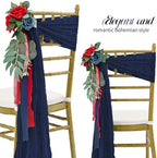 50 PCS Cheesecloth Chair Sashes Bows Wedding Aisle Decorations Chair Ribbon Ties Back Sash for Wedding Party Events Banquet Chair Cover Decoration (Navy Blue) - Image 3