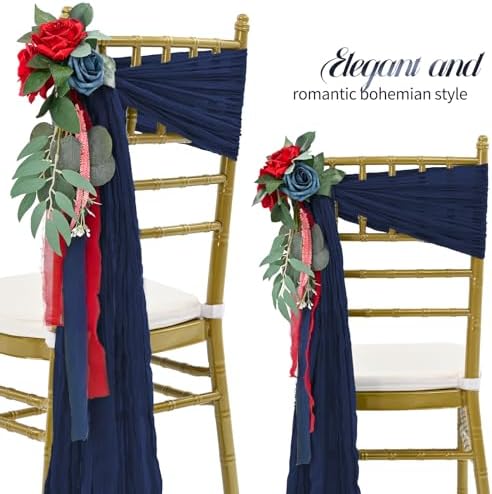 50 PCS Cheesecloth Chair Sashes Bows Wedding Aisle Decorations Chair Ribbon Ties Back Sash for Wedding Party Events Banquet Chair Cover Decoration (Navy Blue) - Image 3