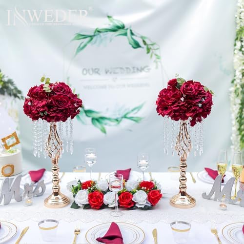 Burgundy Flowers Balls for Centerpieces: 11.8in Diam, Set of 10 - Image 3